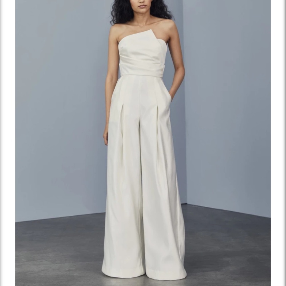 NWT Amsale Duchess Satin ivory Jumpsuit